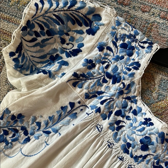 Embroidered White and Blue Women’s Dress - Picture 3 of 5